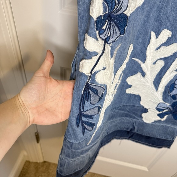 Adore Women's Medium Denim Patch Work Sleeveless Dress Floral Boho Floral‎ Midi - Picture 5 of 6